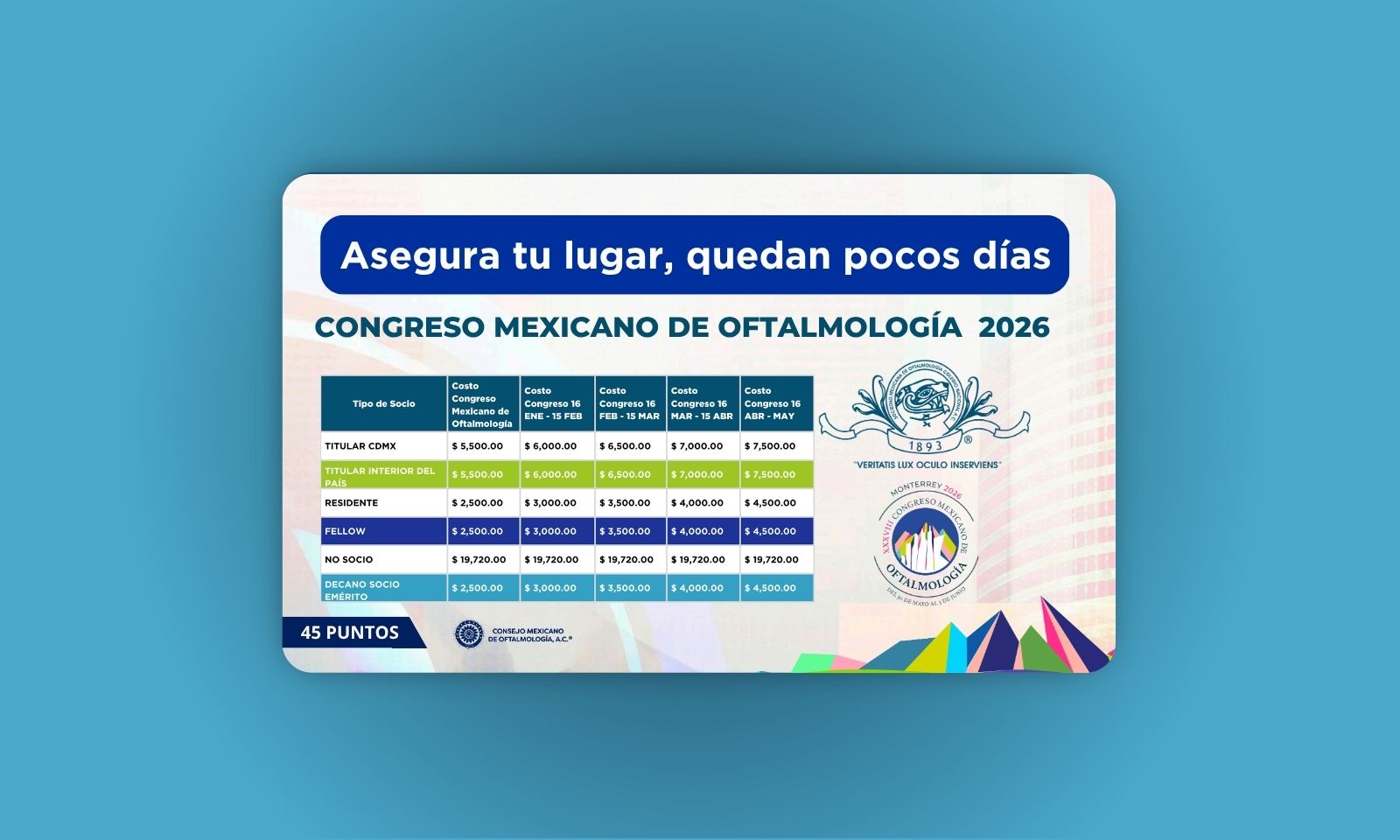 Asegura tu lugar — Congreso Mexicano de Oftalmología 2026